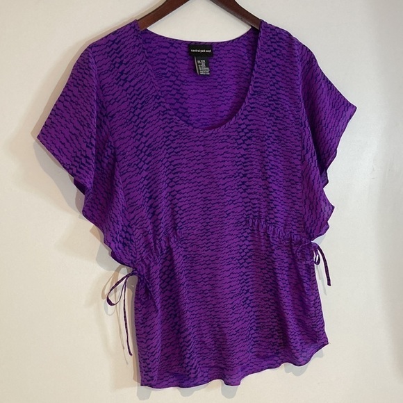 Central Park West 100% Silk Purple Snakeskin Print Blouse Size XXS - Picture 5 of 11